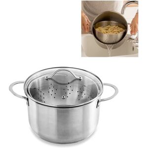 Faitout inox 24 cm avec panier passoire rotatif et couvercle en verre 6,7 L Mathon [Gris metallise]