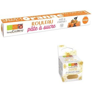 Pate a sucre en rouleau Ø 36 cm orange + paillettes dorees Scrapcooking