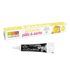 Pate a sucre en rouleau jaune Ø 36 cm + Stylo de glacage noir Scrapcooking