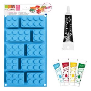 Moule silicone briques + 4 colorants alimentaires + Stylo glacage noir Scrapcooking