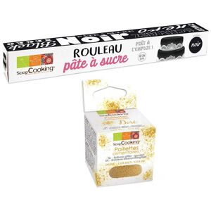 Pate a sucre en rouleau Ø 36 cm noir + paillettes dorees Scrapcooking