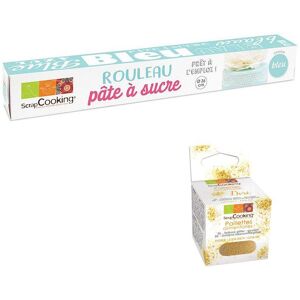 Pate a sucre en rouleau Ø 36 cm bleue + paillettes dorees Scrapcooking