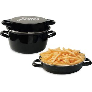 Friteuse coloris noir decor Frites 26 cm couvercle email et panier Baumalu