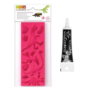 Moule pate a sucre Dinosaures + Stylo de glacage noir Scrapcooking