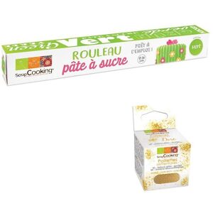 Pate a sucre en rouleau Ø 36 cm verte + paillettes dorees Scrapcooking