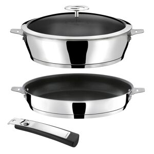 Cuisinox 1 poêle revêtue 24cm, 1 sauteuse revêtue 28cm avec couvercle et 1 poi Argent 30x20x40cm