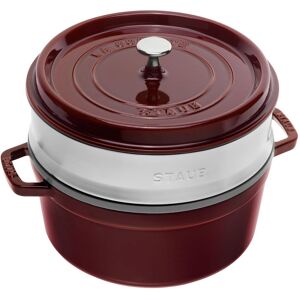 Staub La Cocotte avec panier vapeur 26 cm, Rond(e), Grenadine, Fonte