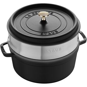 Staub La Cocotte avec panier vapeur 26 cm, Rond(e), Noir, Fonte