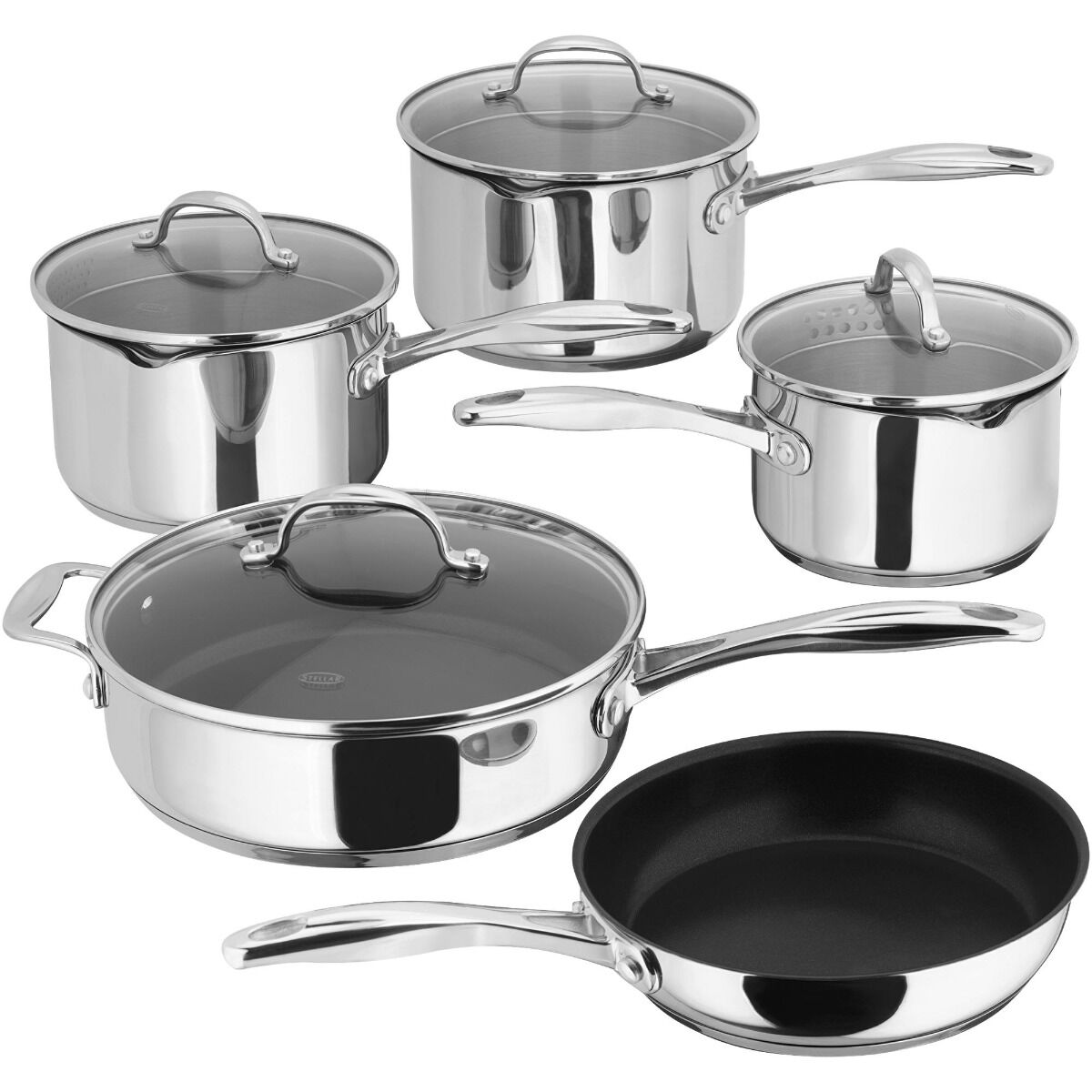 Stellar S7C4D 7000, 5 Piece Pan Set with Glass Draining Lids