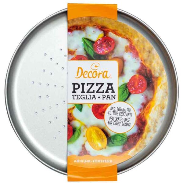 decora teglia rotonda forata per pizza e focacce in metallo antiaderente Ø28 cm