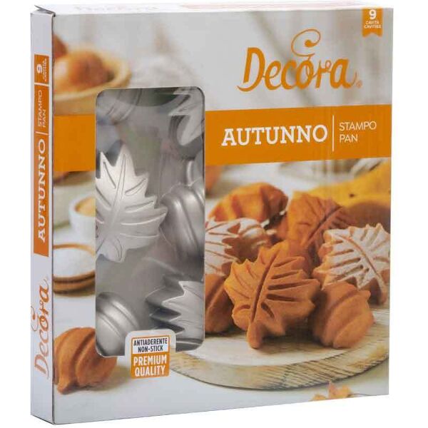 decora stampo per 9 dolcetti autunnali foglie e zucche in acciaio antiaderente