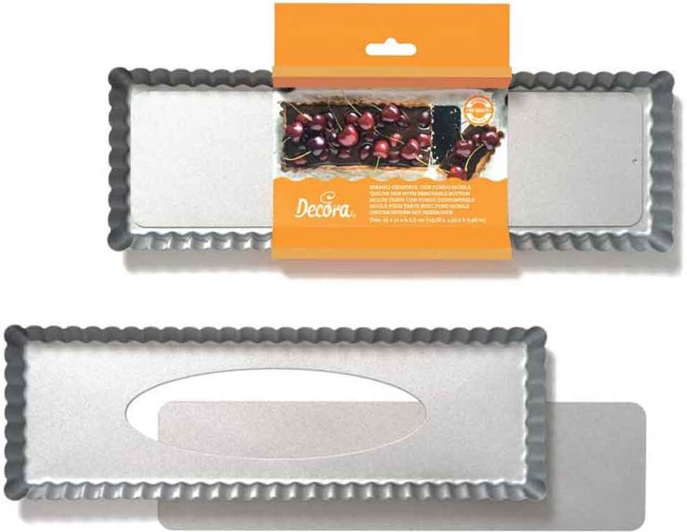 Decora Stampo Rettangolare Per Crostata Fondo Mobile Antiaderente 35x11x2,5h Cm