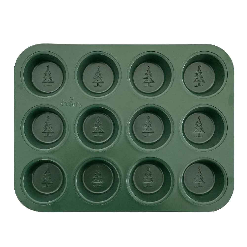 Decora Teglia Per 12 Muffin Di Ø5 Cm In Metallo Antiaderente Verde Natalizio