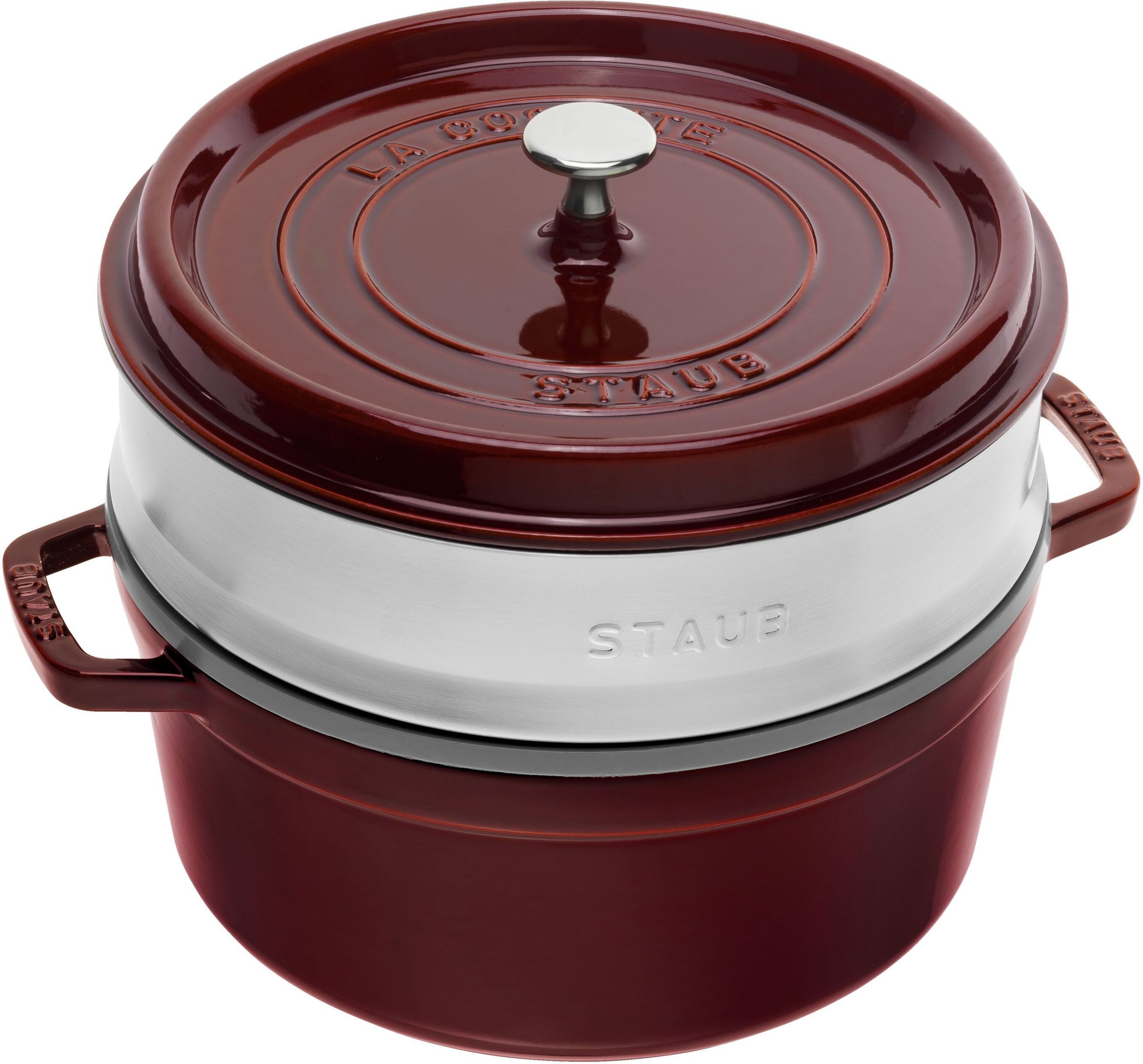 Staub La Cocotte con cestello a vapore rotonda - 26 cm, granatina