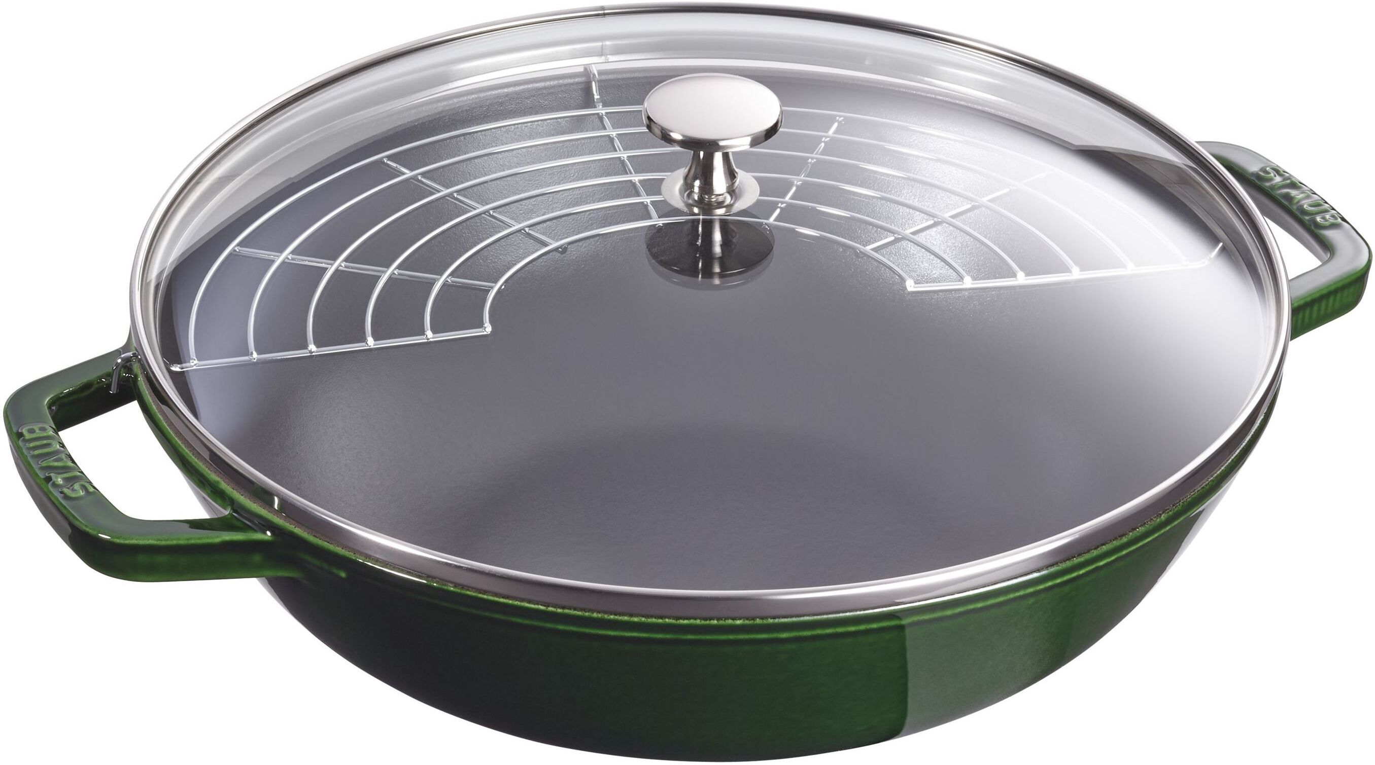 Staub Specialities Wok con coperchio in vetro rotondo - 30 cm, basilico