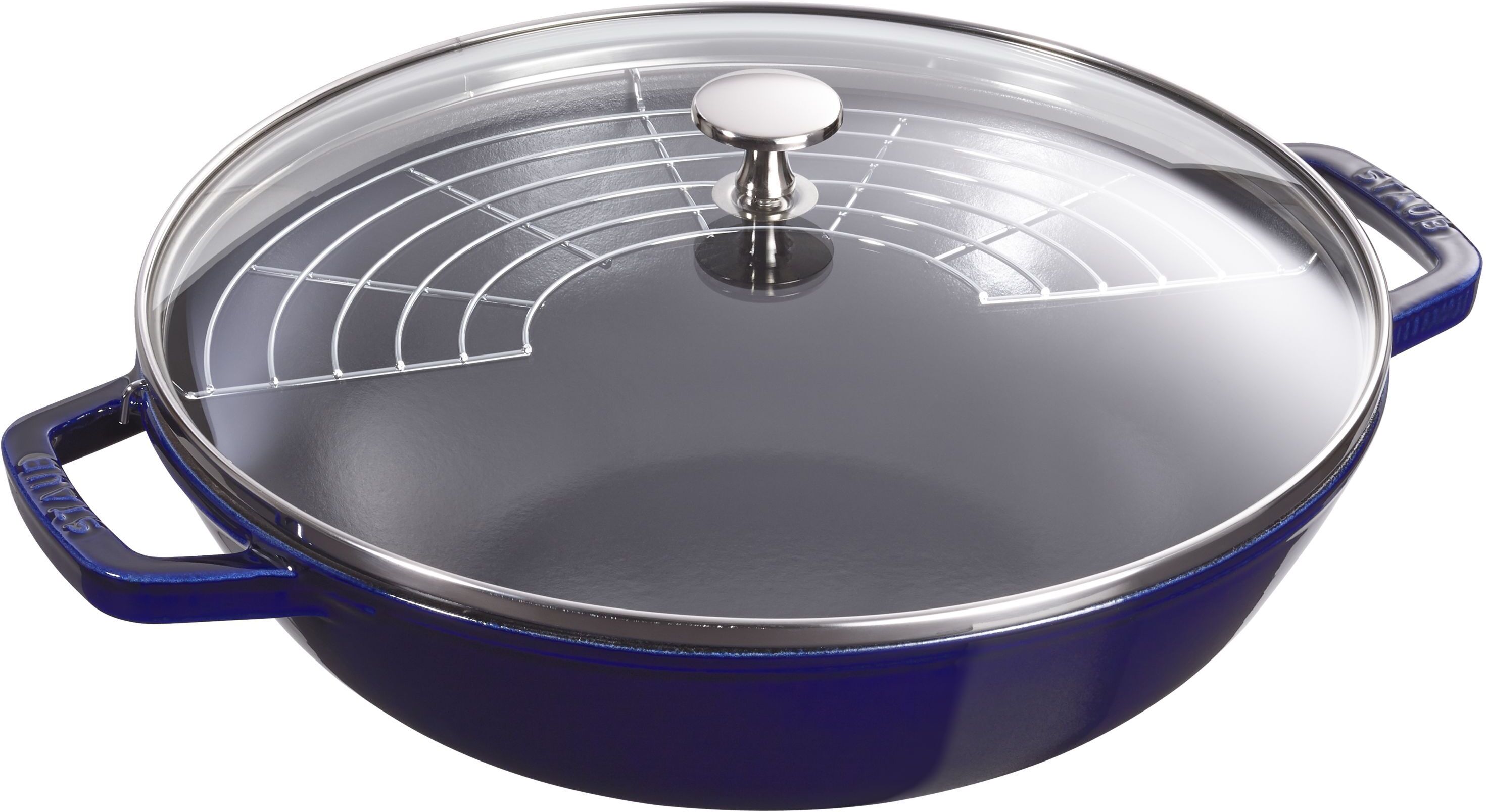 Staub Specialities Wok con coperchio in vetro rotondo - 30 cm, blu scuro