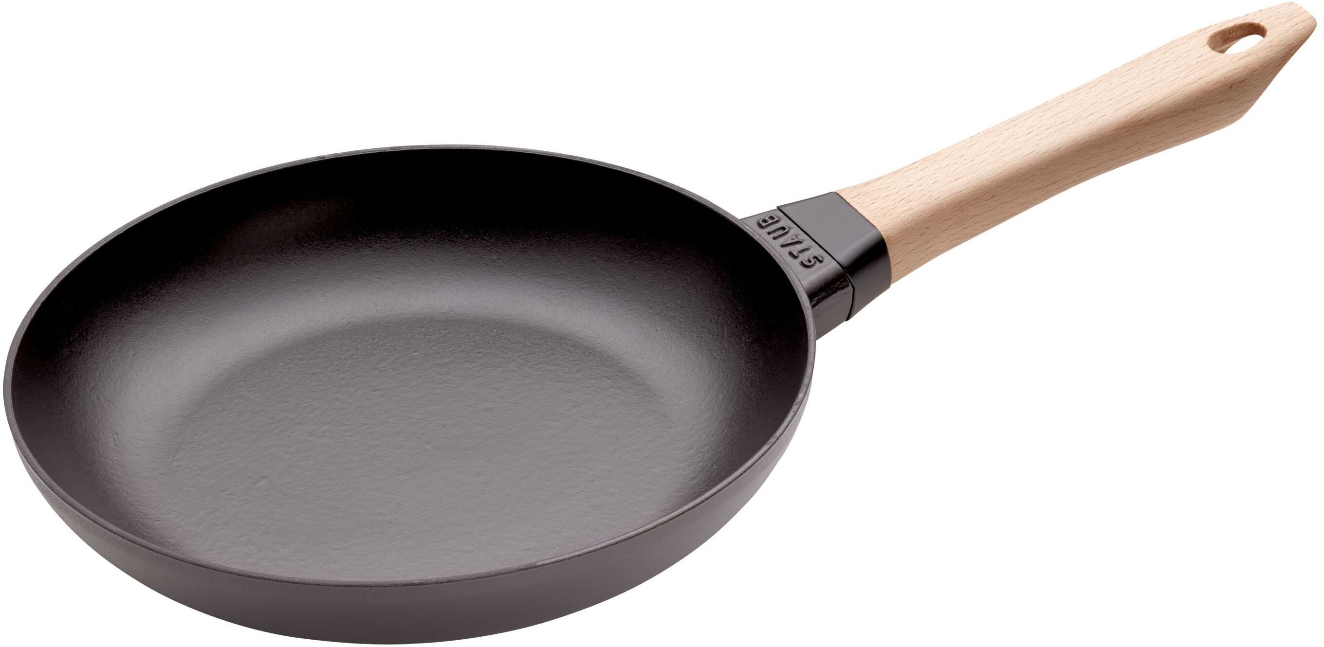 Staub Pans Padella con manico in legno - 24 cm, ghisa, Black Matt