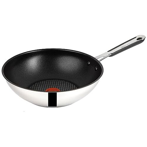 Tefal H80519 Jamie Oliver Wokpan, roestvrij staal, 28 cm, inductiepan met anti-aanbaklaag, braadpan ook voor inductiekookplaat