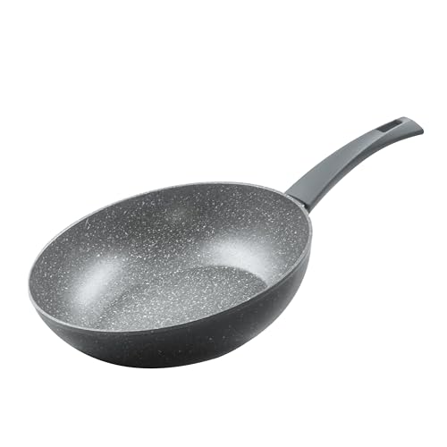 Zanetti Durapietra, wok inductie 28 cm, anti-aanbak-wokpan, ook geschikt voor inductie, diameter 28 cm, kleur grijs