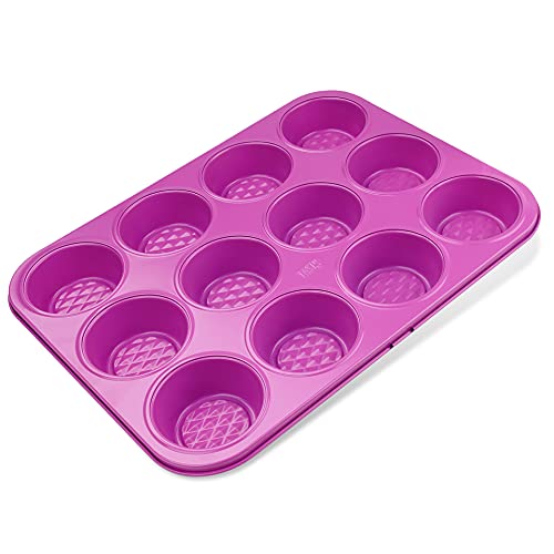 Tasty Muffin Tin met Structuur, Bakplaat voor 12 Muffins, Super Non-Stick Traybake, Gecoate Cake Blik, Brood en Muffin Vorm, Bakvormen, Afmetingen: 35,5 x 27 x 3 cm, Kleur: Helder Roze