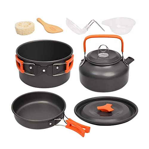 OUTPFTS Camping Kookgerei Kit Outdoor Aluminium Koken Set Waterkoker Pan Pot Reizen Wandelen Picknick BBQ Servies Apparatuur