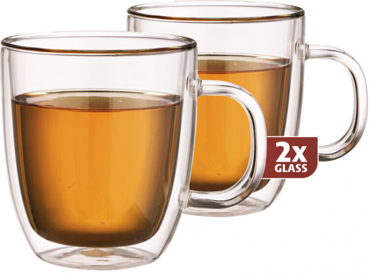 Maxxo theeglas dubbelwandig 13 cm glas transparant 2 stuks - Transparant