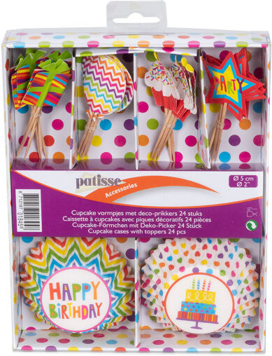 Patisse cupcakevormen Party met prikkers 5 cm papier 24 stuks - Multicolor