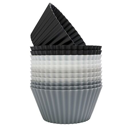 Pufz Muffinsformer, svart–hvit–grå, 12-pakning