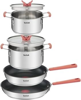 Tefal SET 4 PEÇAS OPTI'SPACE G720S604 AÇO INOXIDÁVEL, PEGAS FIXAS, GARANTIA 10 ANOS