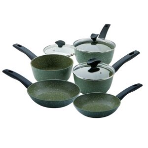 Prestige Eco Plant Based Non Stick 5 Piece induction Saucepans with Toughened Glass Lids (16/18/20cm) and 1 X 20cm and 1 X 24cm Non-Stick induction Fr gray/green