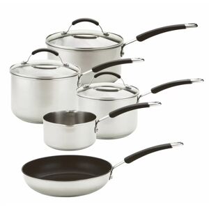 Meyer induction Compatible Non-Stick Dishwasher Safe Stainless Steel - 5 Piece Saucepan and Frying Pan Set - 14cm Milkpan, 16/18/20cm Saucepans and 24 gray