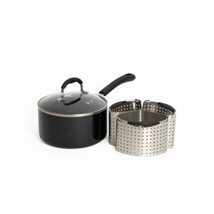 MasterClass 4pc Saucepan Bundle including Heavy Duty Non-Stick 20cm Saucepan with Lid and 3x Divider Baskets black/gray