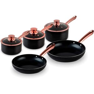 Tower Linear Induction Pots And Pans Sets, Non Stick Cerasure Coating, Black And Rose Gold, 5 Piece, 16/18/20cm Saucepans, 24/28 cm Frying Pans black/gray