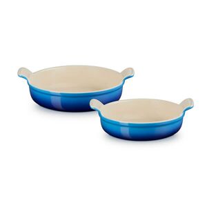 Le Creuset Azure Blue Stoneware Heritage Set of 2 Deep Round Dishes