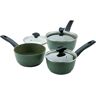 Prestige Eco Plant Based Non Stick 3 Piece induction Saucepan Set with Toughened Glass Lids 16cm/18cm/20cm - Recycled and Recyclable, Pfoa Free gray/green