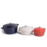 Masterclass 3pc Cast Aluminium Casserole Dish Set with 2.5L Red Casserole Dish, 4L Cream Shallow Casserole Dish & 5L Blue Casserole Dish