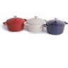 Masterclass 3pc Cast Aluminium Casserole Dish Set with 2.5L Red Casserole Dish, 2.5L Cream Casserole Dish & 2.5L Blue Casserole Dish