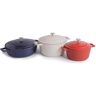 Masterclass 3pc Cast Aluminium Casserole Dish Set with 2.5L Red Casserole Dish, 4L Cream Casserole Dish & 4L Blue Shallow Casserole Dish