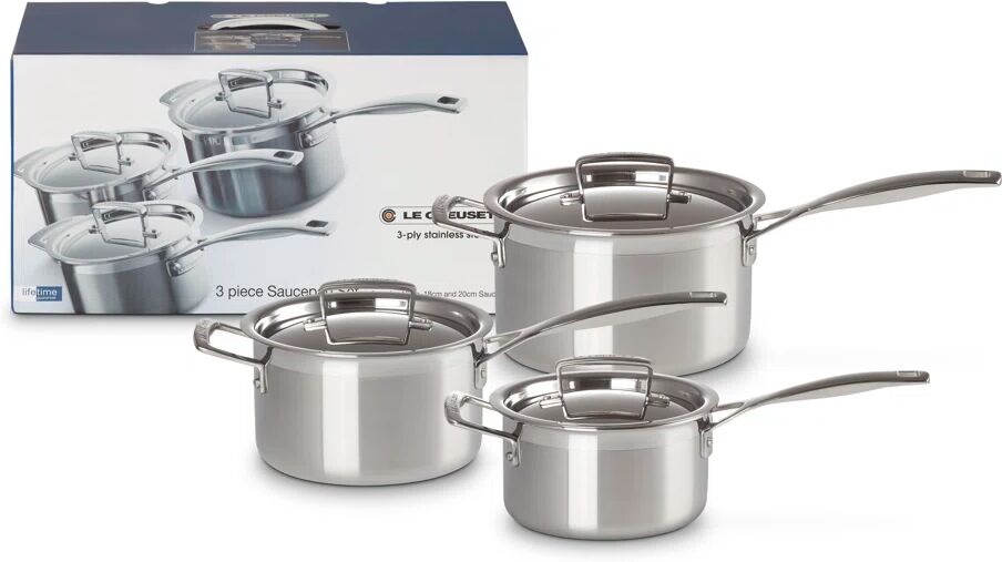 Le Creuset 3-Ply Stainless Steel 3 Piece Saucepan Set gray