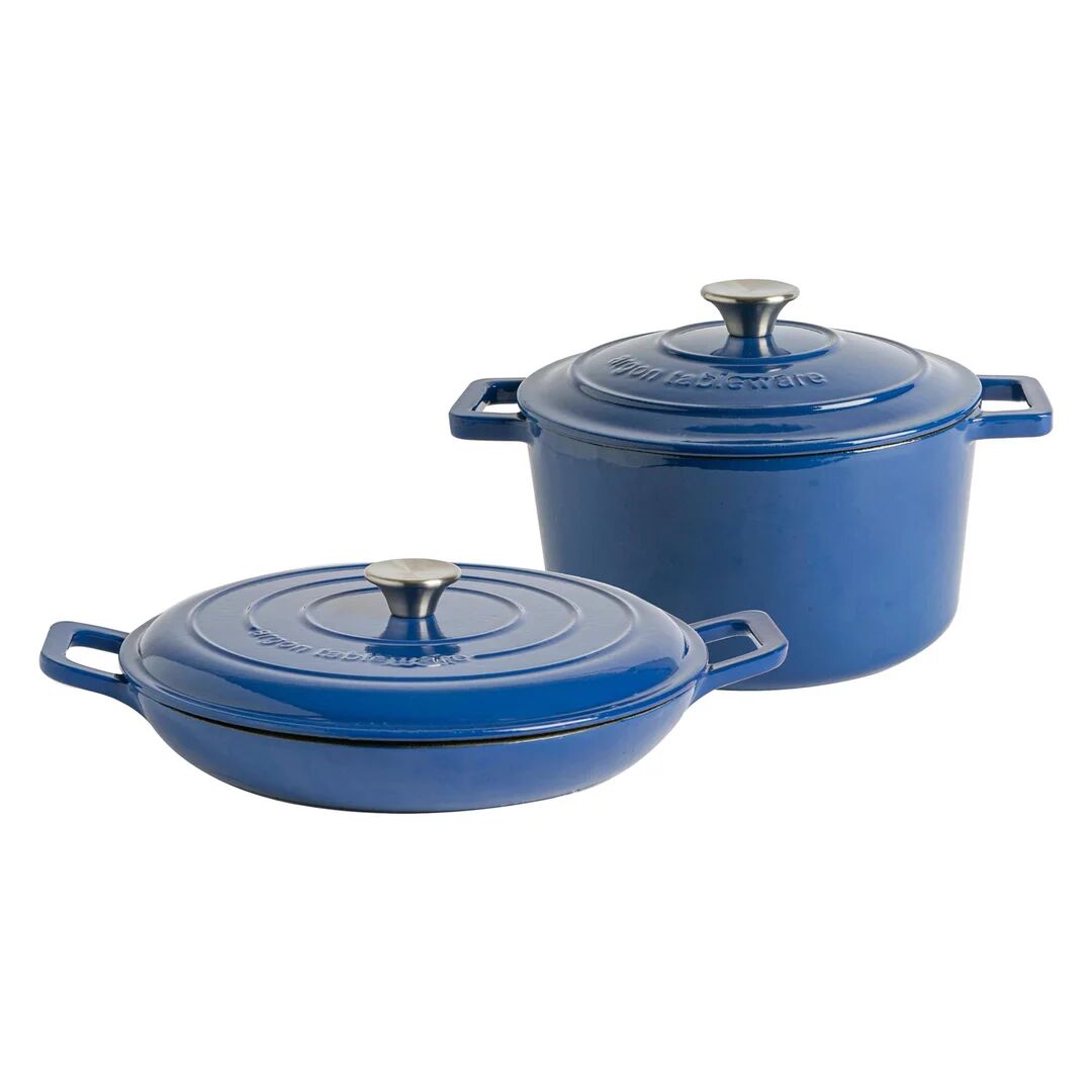 Photos - Bakeware Argon Tableware - Cast Iron Casserole Oven Dish Set - 2 Sizes blue 12.5 H