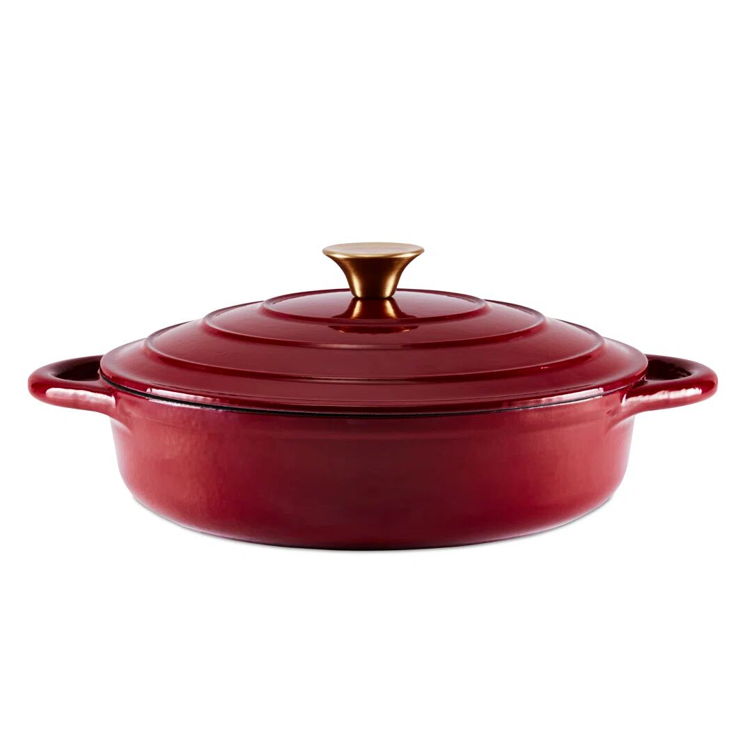 Tower BO800253BLU Barbary & Oak Shallow Cast Iron Casserole Pan with Durable Enamel Interior, 28cm, Limoges Blue red 7.0 H x 28.0 W cm