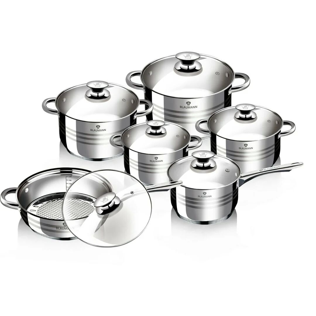 Photos - Stockpot Blaumann Blauman 12 Pieces Stainless Steel Non Stick Cookware Set gray 