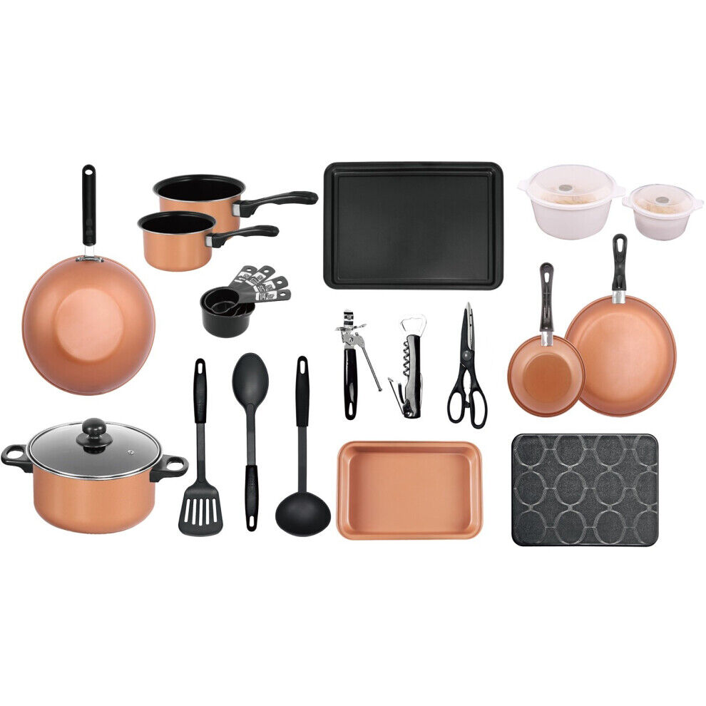 Gr8 Home Copper 21 Pcs Kitchen Cookware Saucepan Utensil Pot Pan Bakeware Starter Set