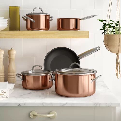 Symple Stuff 5 Piece Non-Stick Stainless Steel Cookware Set Symple Stuff  - Size: 21cm H X 12cm W X 40cm D