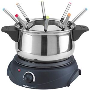 Silva Homeline Traditional Swiss Style Electric Fondue Set PK-F 100-1.4L Pot - 1500W - 8 Forks - Adjustable Thermostat - for Cheese Chocolate & More - with UK Plug