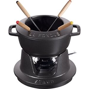 Staub Fondue Set with 4 Forks, Suitable for Cheese, Chocolate and Meat Fondue, Cast Iron, Black, 16 cm