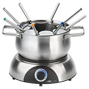 Clatronic FD 3783 Electric Fondue Pot with Removable Splash Guard, Fondue Set for 8 People with Stainless Steel Fondue Forks, Colour Coded, Capacity Max. 1.2 Litres/1400 Watt, Stainless Steel