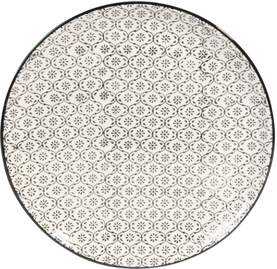 Maisons du Monde Assiette plate en grès blanc motifs graphiques noirs