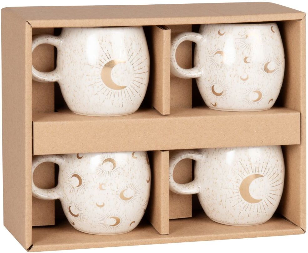 Maisons du Monde Coffret tasses (x4) en grès écru motifs lunes dorées