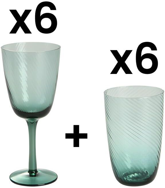 Vente-unique.ch Glas 12er-Set JUDITH - Blau transparent - Wasser- & Weingläser - 55 cl & 32 cl